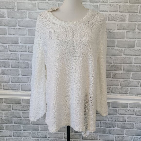 David & Dani White Chunky Oversized Sweater Fuzzy Distressed Cozy NEW Large - Picture 1 of 8